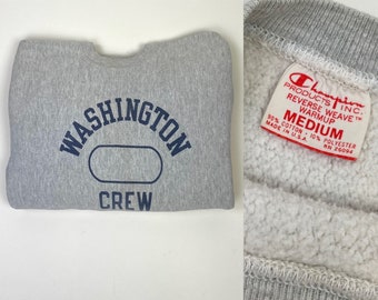 Vintage 1960s 1970s Champion Reverse Weave Warmup Washington Crew Athletic Gray Pullover Sweatshirt / 60s 70s Row Team Rowing Made in USA