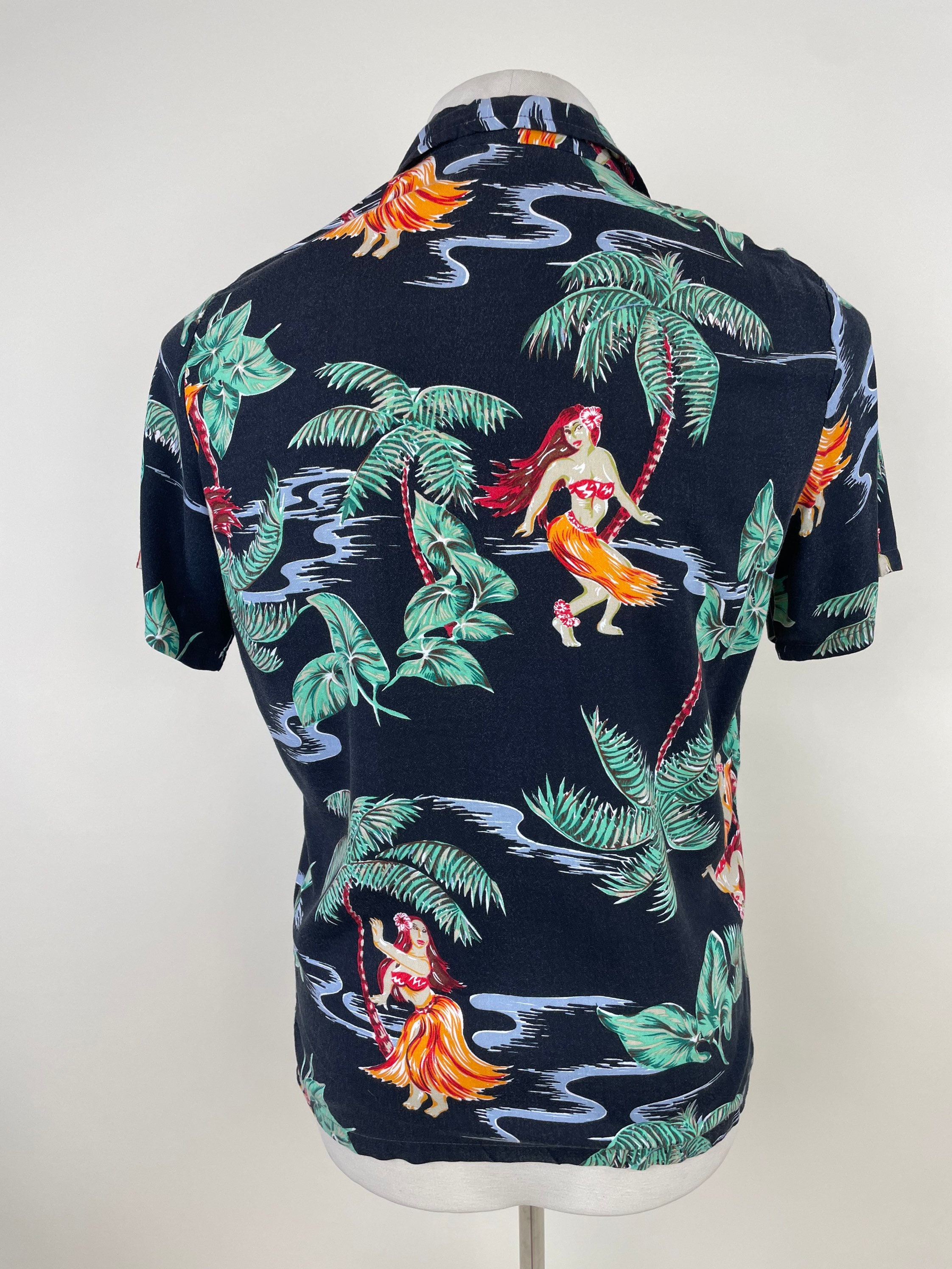 Vintage 1980s Black Rayon Hula Girl OP Hawaiian Shirt - Etsy