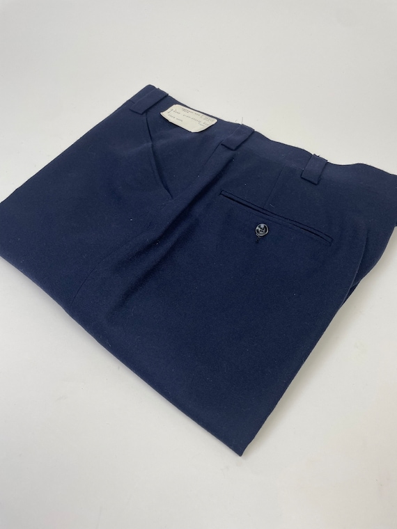 Vintage 1950s Dark Navy Blue Wool Men's Trousers / 50s Dress Pants