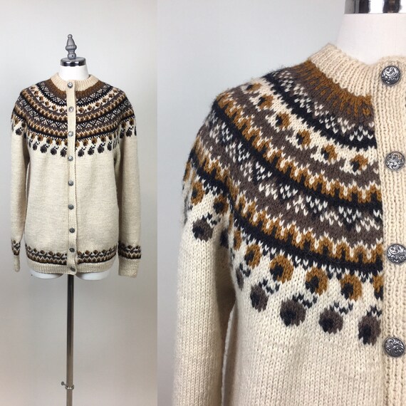 Vintage 1960s Norway Fair Isle Hand Knit Wool Card
