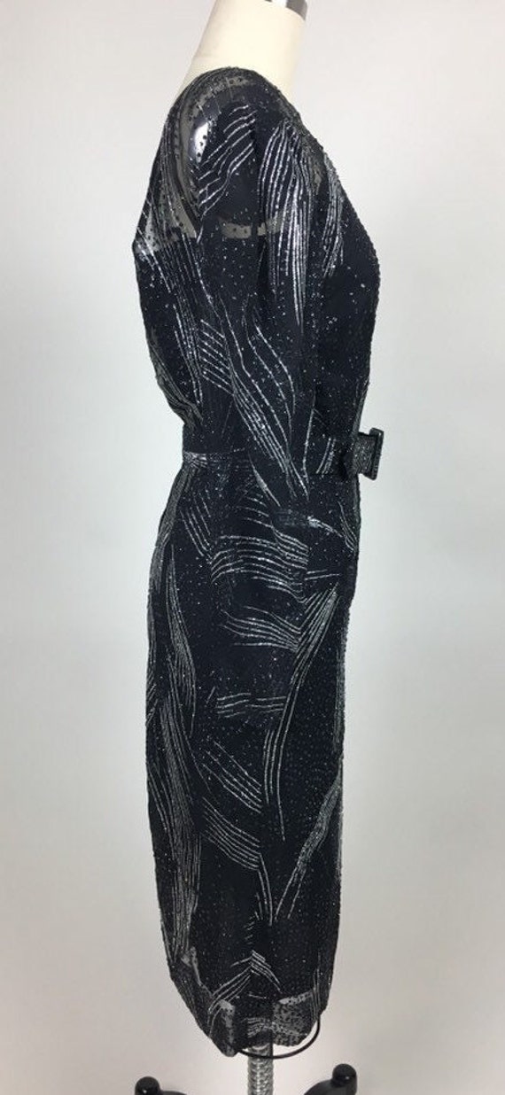 Vintage 1980s Sparkly Glitter Sheer Chiffon Black… - image 3