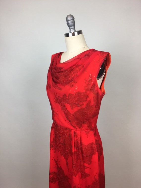 Vintage 1960s Red Silk Chiffon Sparkly Glitter Pa… - image 2