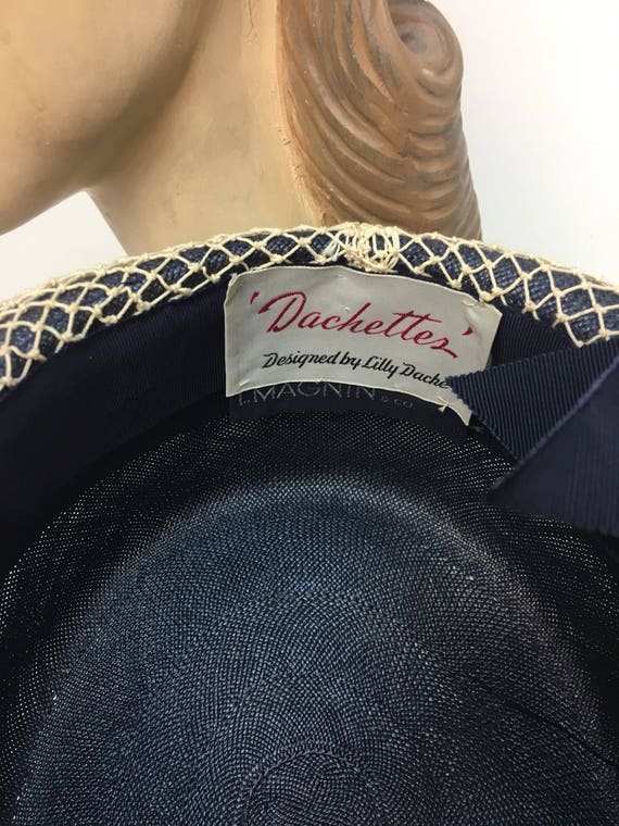Dachettes Designed by Lilly Dache Vintage  Black and Cream Women\'s Bow Trim Hat Vintage 1950s Lilly Dache Young Women main image 4