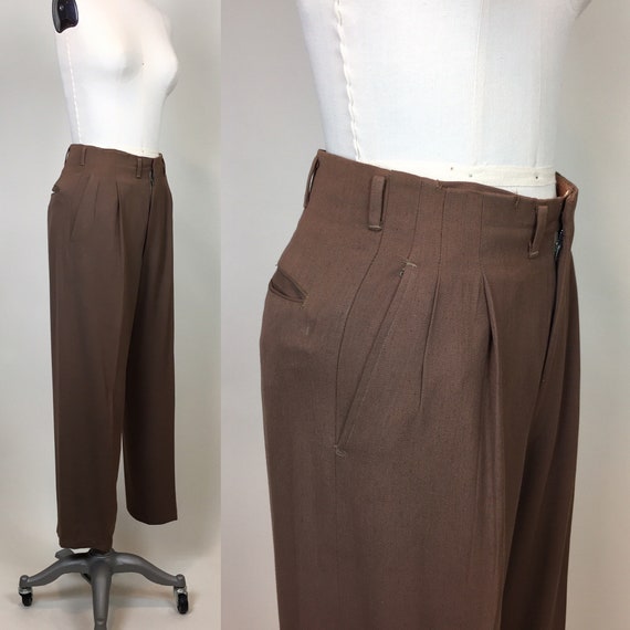 Rare Vintage 1940s Rayon Wool Gabardine Brown Fle… - image 2