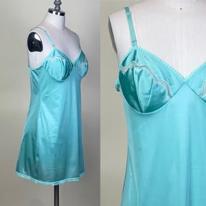Vintage 1960s Turquoise Green Lace Slip Nightie