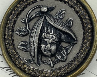 Bottone in metallo con immagine per bambini e neonati, a forma di cappello a petalo / 1 3/8"