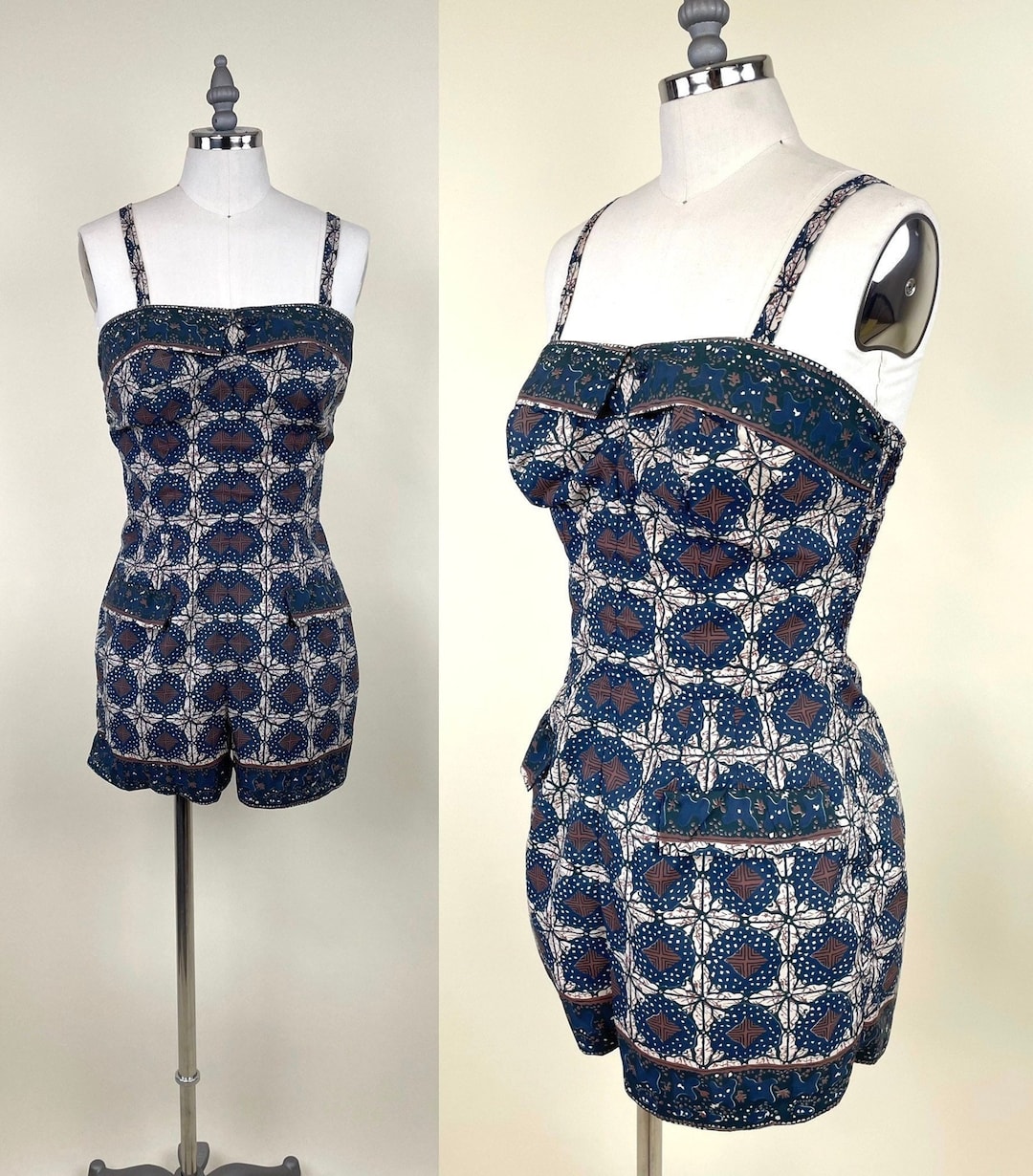 Vintage 1950s Jantzen One Piece Tapa Print Swimsuit Bathing Suit / 50s — free download