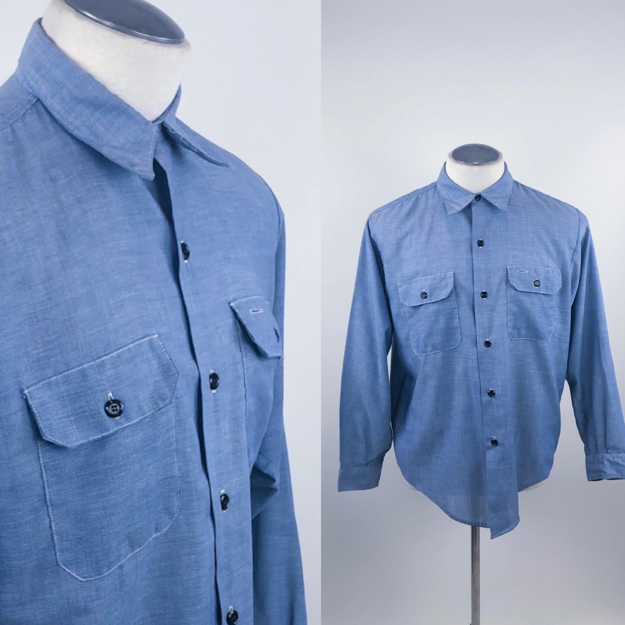 Vintage 1970s Sears Chambray Work Shirt / 70s Mens Workwear Button up Long  Sleeve Oxford - Etsy