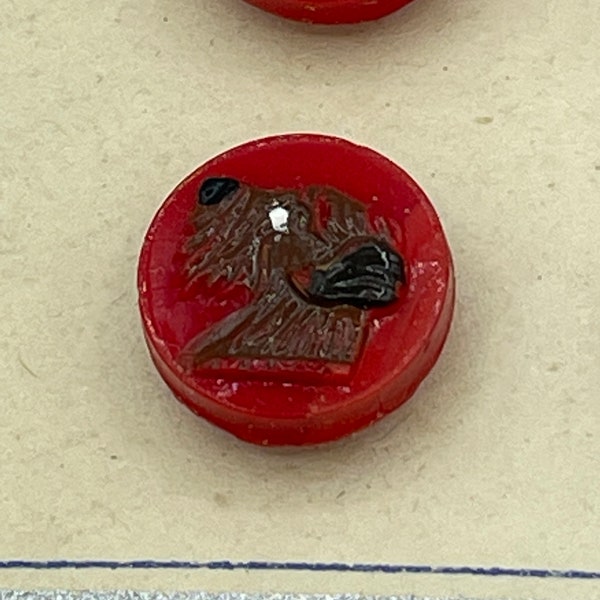 Vintage 1930s 1940s Red Glass Scotty Scottie Dog Juvenile Kiddie Button  / 30s 40s Childs Animal Buttons / 7/16"