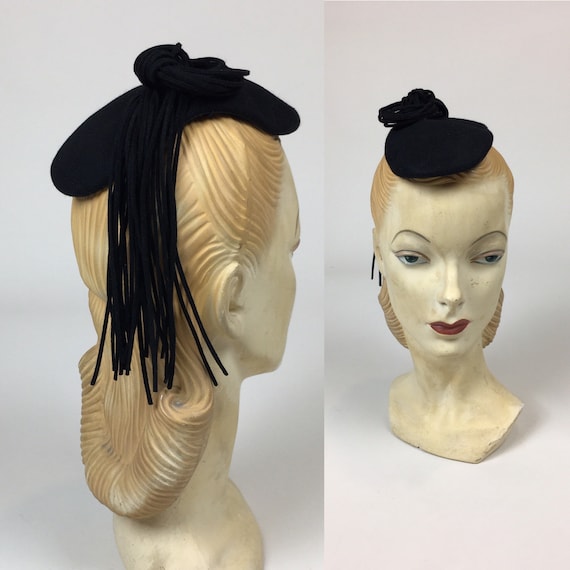 Vintage 1940s Black Fascinator Mini Small Doll Toy