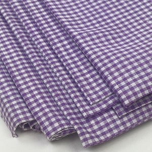 Vintage 1960s Purple White Gingham Tiny Micro Check Woven Fabric / 60s Sewing