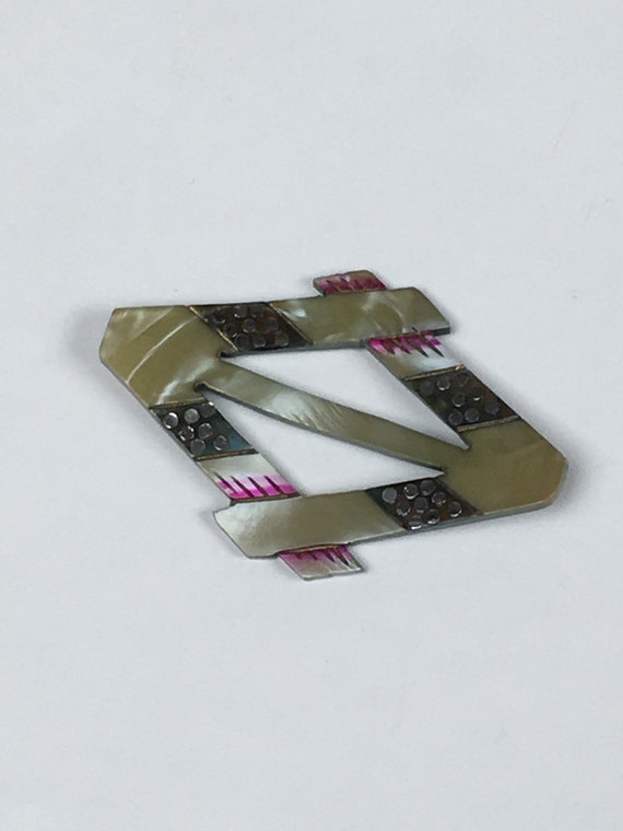 Vintage 1930s Art Deco Carved Celluloid Belt Buckl