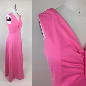 Vintage 1960s Hot Pink Polyester Knit Maxi Summer Dress / 60s Pink Long Lounging Hostess Dress