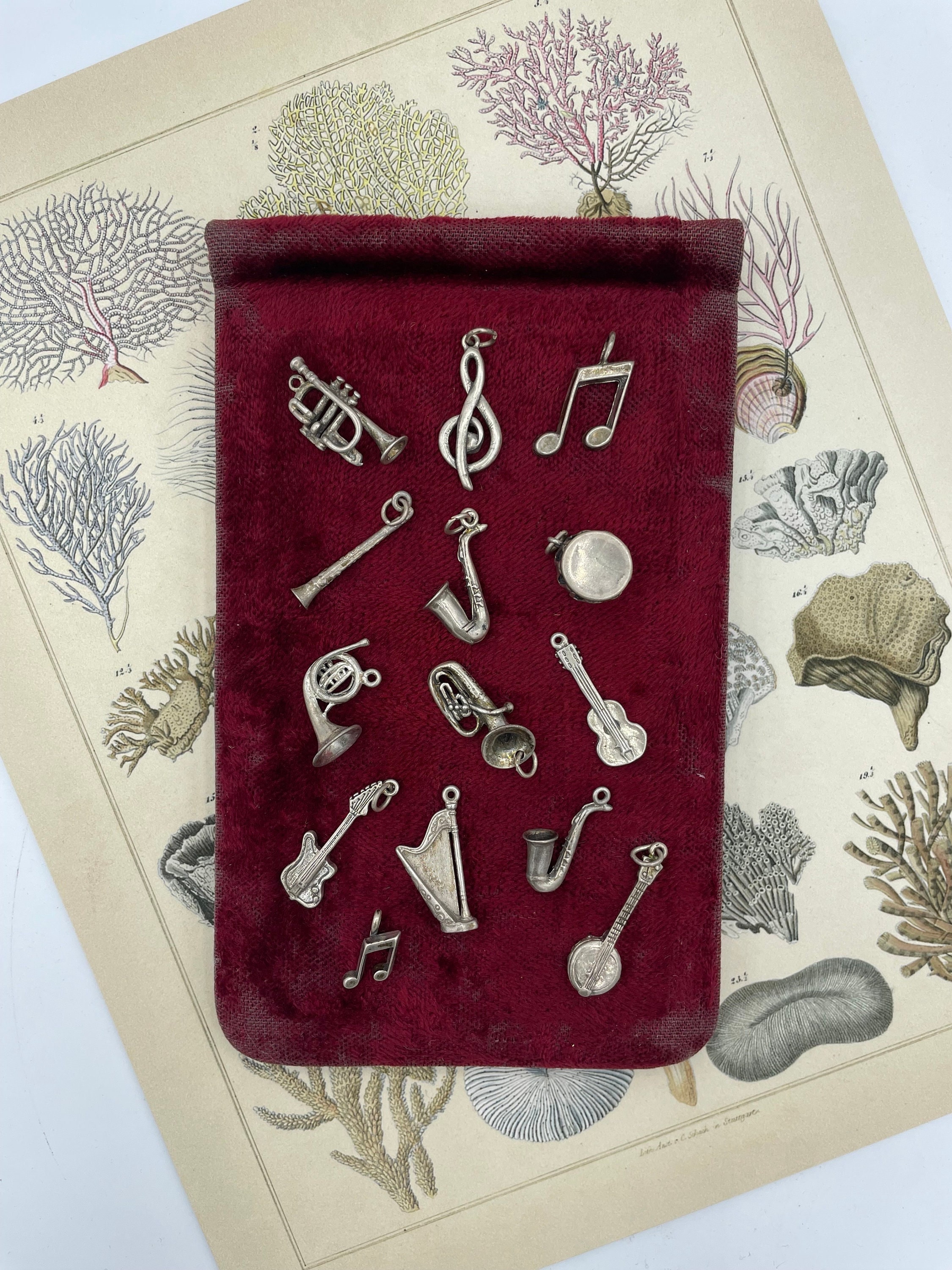 Vintage Sterling Silver Charm Charms / Music Musical Instrument