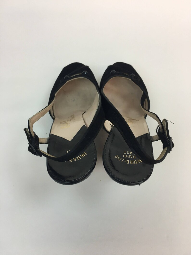 vintage 1940s Shoes vintage 40s Black Platform Peep Toe Palter De Iso Shoes size 7.5