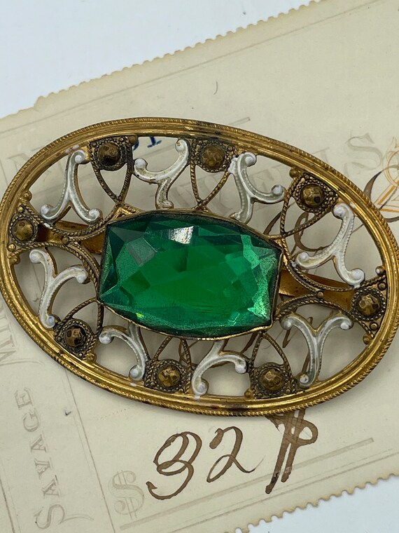 Vintage 1930\'s Green and Gold Art Deco Czech‎ Glass Belt Sash Buckle Vintage 1930 main image 4