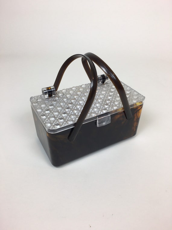 Vintage 1950s Faux Tortoise Shell Clear Plastic Bo