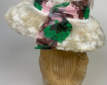 Vintage 1950s Mohair Fringe Tiki Summer Straw Sun Hat - Made  display picture 1