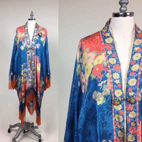Vintage 1920s Silk Flapper Cape Fringe Kimono Coat / Vintage | Etsy