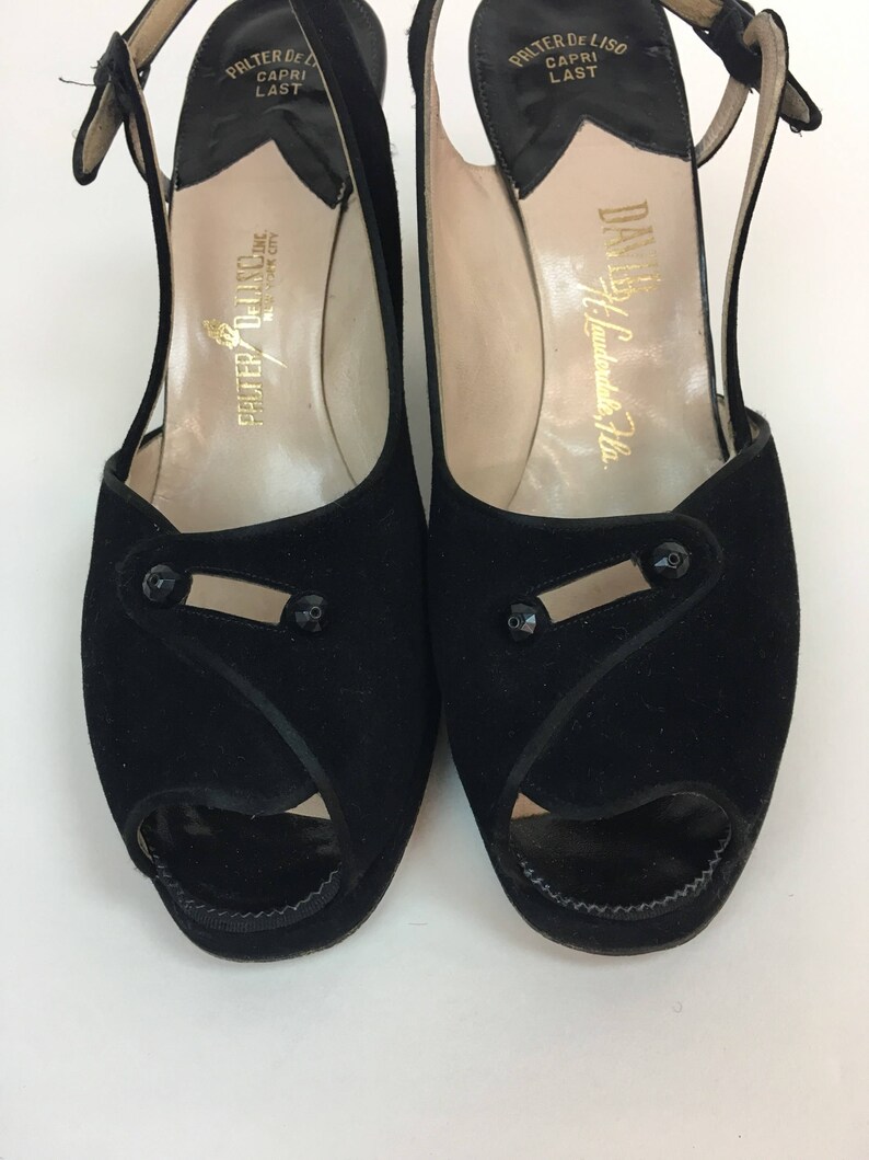 vintage 1940s Shoes vintage 40s Black Platform Peep Toe Palter De Iso Shoes size 7.5