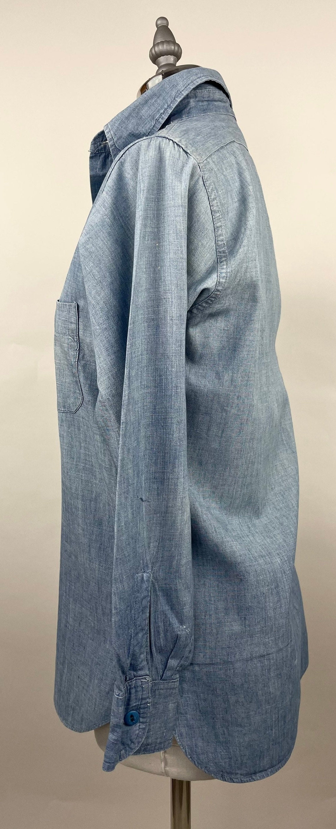 Vintage 1930s 1940s Chambray Women's Oxford Work Shirt