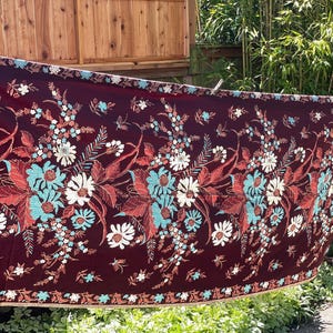 Vintage Batik Robin Egg Blue Cocoa Brown Floral Leaf Leafy Fabric