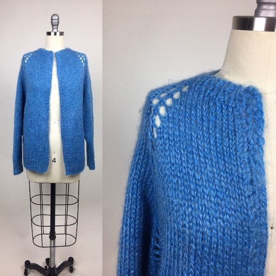 vintage 1960s Mohair Hand Knit Cardigan Sweater /