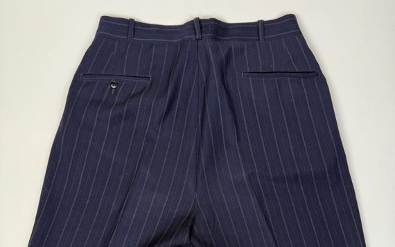 Vintage 1940s Navy Blue Pinstripe Wool Men's Dress Pants Trousers Vintage 1940s Navy Blue Pinstripe Wool Men's Dress Pants Trousers