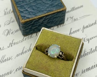 Victorian Opal 10K Gold Ring: Ornate Antique Estate Jewelry, Size 7.5