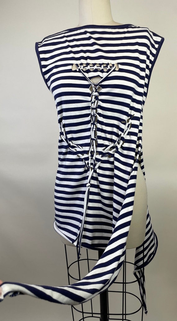 Jean Paul Gaultier Blue White Striped Anchor T Sh… - image 5