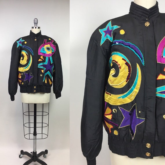 vintage 1980s Silk Bomber Track Coat / vintage 80s