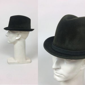 Vintage 1960s Olive Green Felted Fur Felt Sporty Men&#39;s Hat / 60s Green Velvety Men&#39;s Hat