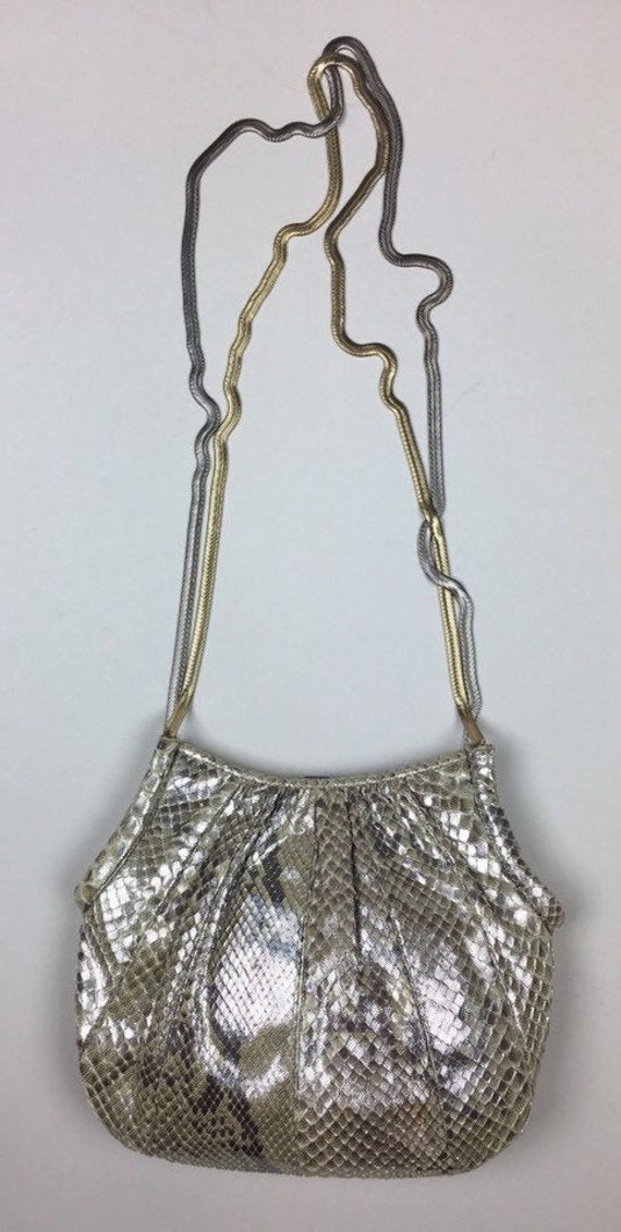 Vintage 1970s Judith Leiber Metallic Snakeskin Ch… - image 9