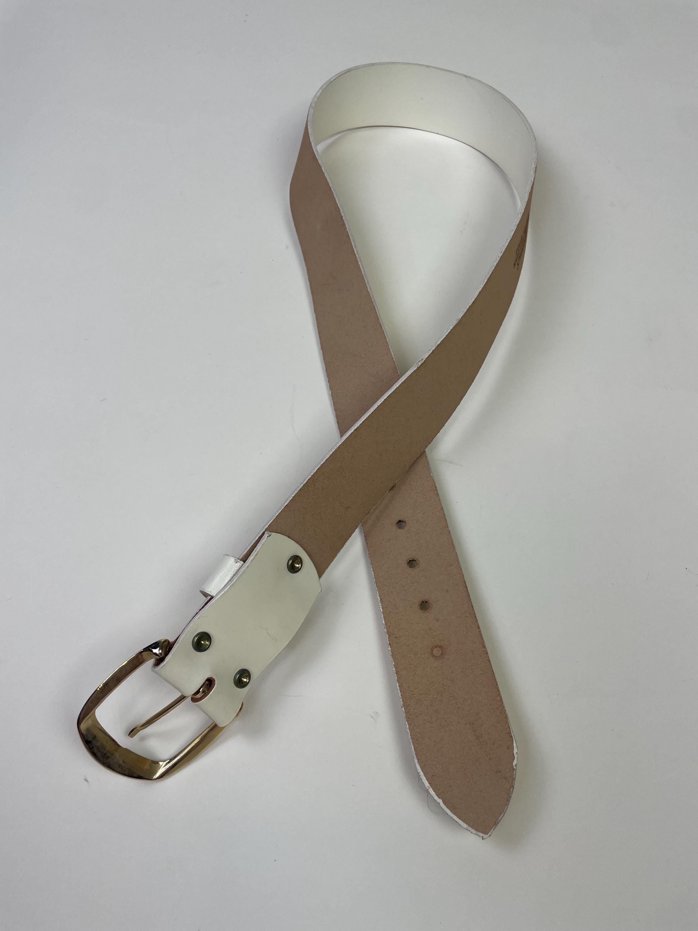 Vintage 1960s 1970s White Leather Mod Punk Wide Belt / 60s