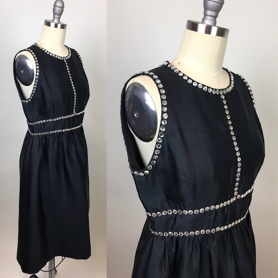 Vintage Oscar de La Renta Black Silk Shantung Rhi… - image 2