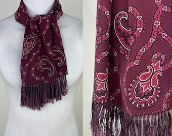 1940s 50s Tootal Scarf Green Paisley Fringe Vintage Rayon