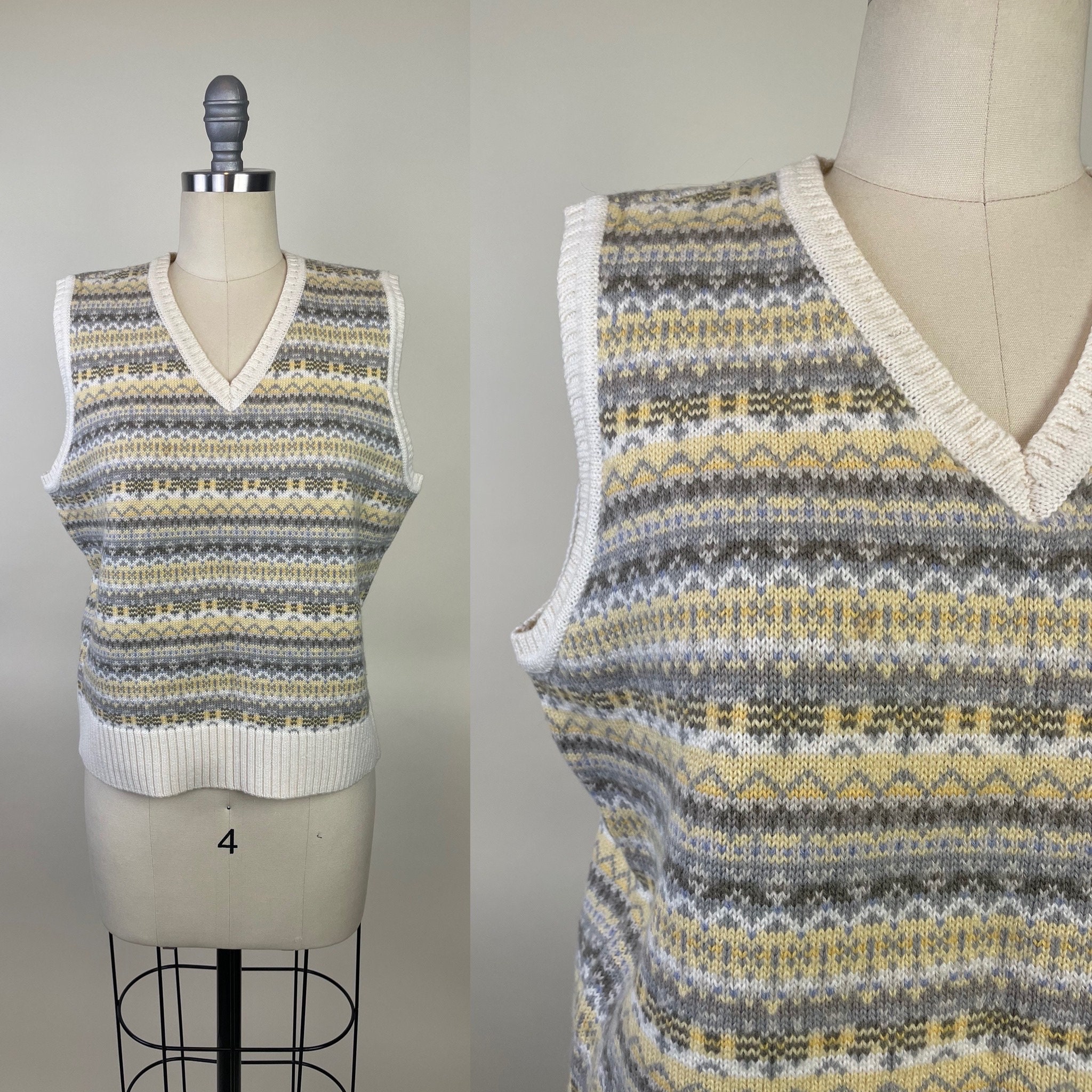 80s〜made in Italy colorful knit vest 80s 90s Vtg Woven Wool Cotton Vest Embroidered Ecuador Jewel