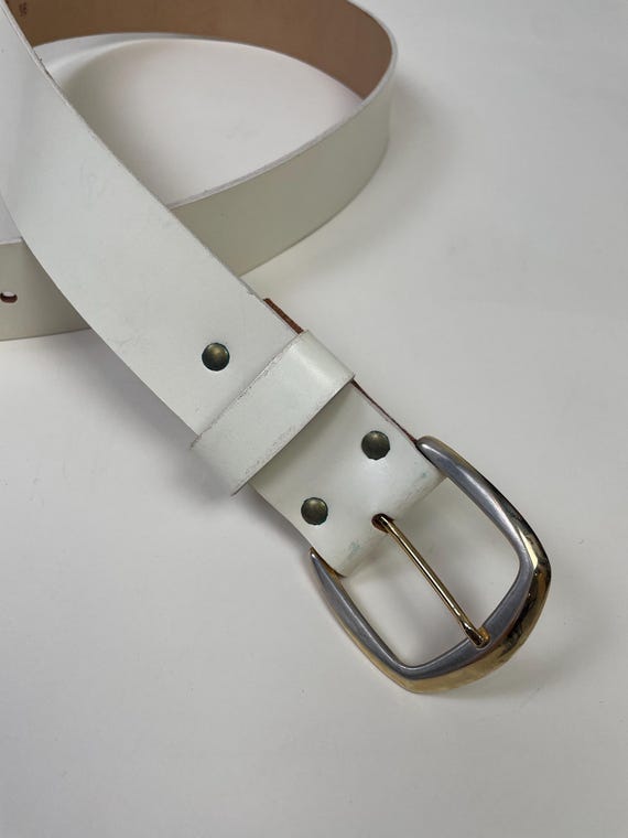 Vintage 1960s 1970s White Leather Mod Punk Wide Belt / 60s