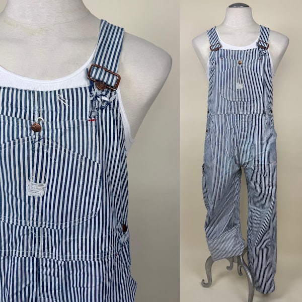 Vintage Big Mac Blue White Hickory Stripe Cotton Twill Denim Jean Overalls / Waist 40 x 28