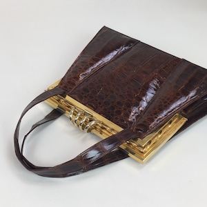 Bolso de mano vintage de lujo de la década de 1940 con asa superior de piel de cocodrilo / Bolso exótico de los años 40