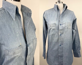 Vintage 1920's 20s Peerless Chin Strap Chambray Pullover Work