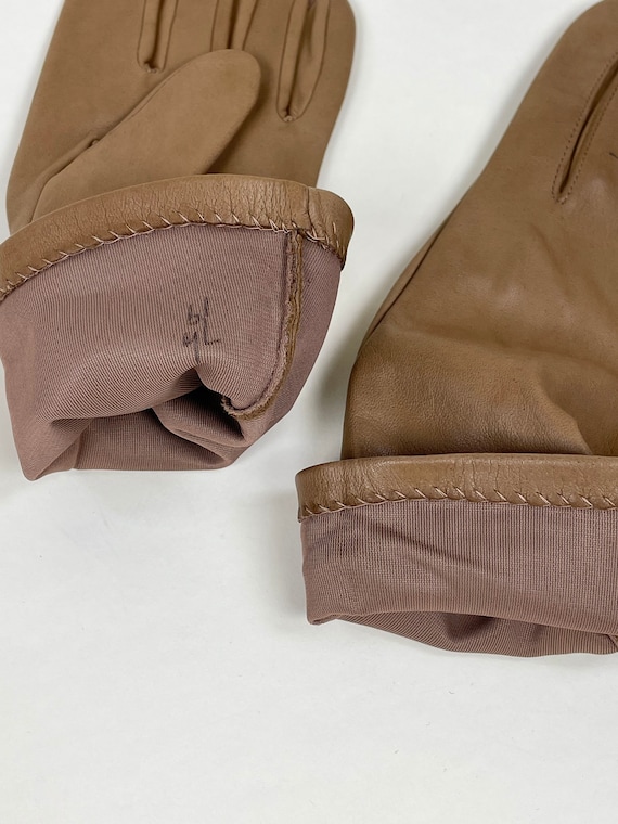 Vintage 1960s Light Brown Leather Gloves / Vintag… - image 5