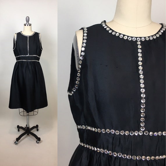 Vintage Oscar de La Renta Black Silk Shantung Rhi… - image 8