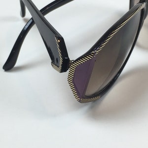 Vintage 1980s Large Framed Oversized Black Purple Mob Wife Sunglasses / 80s Big Fashion Sunglasses image 3