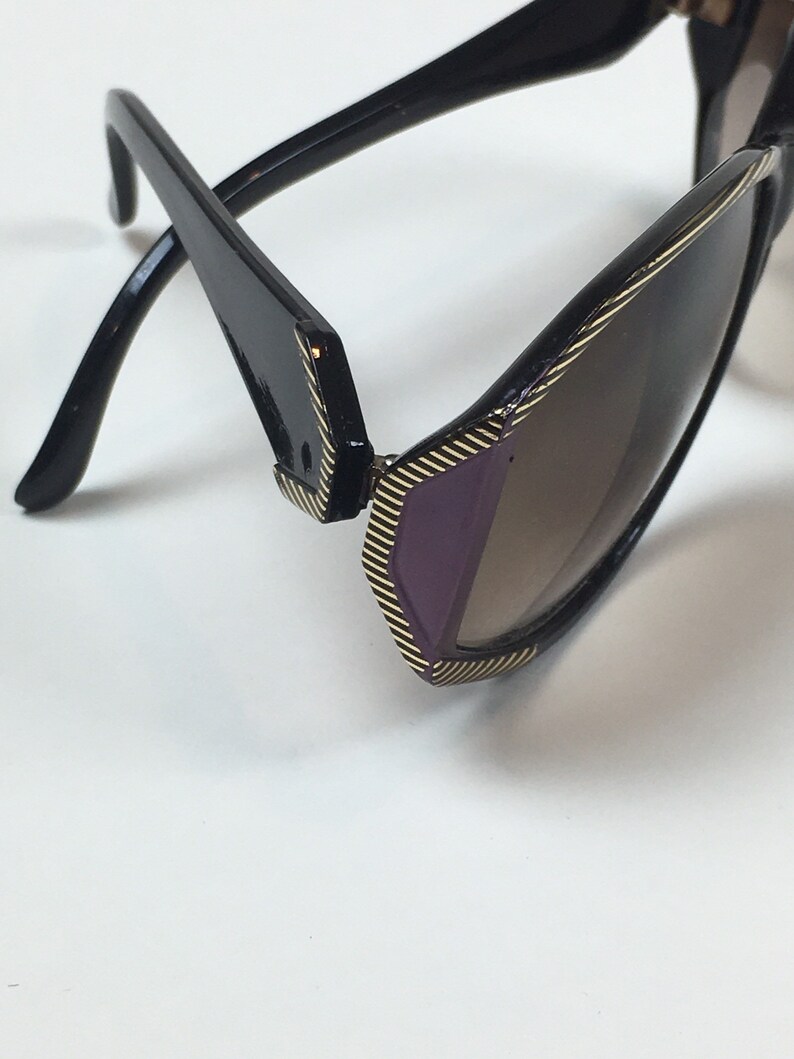 Vintage 1980s Large Framed Oversized Black Purple Mob Wife Sunglasses / 80s Big Fashion Sunglasses image 3