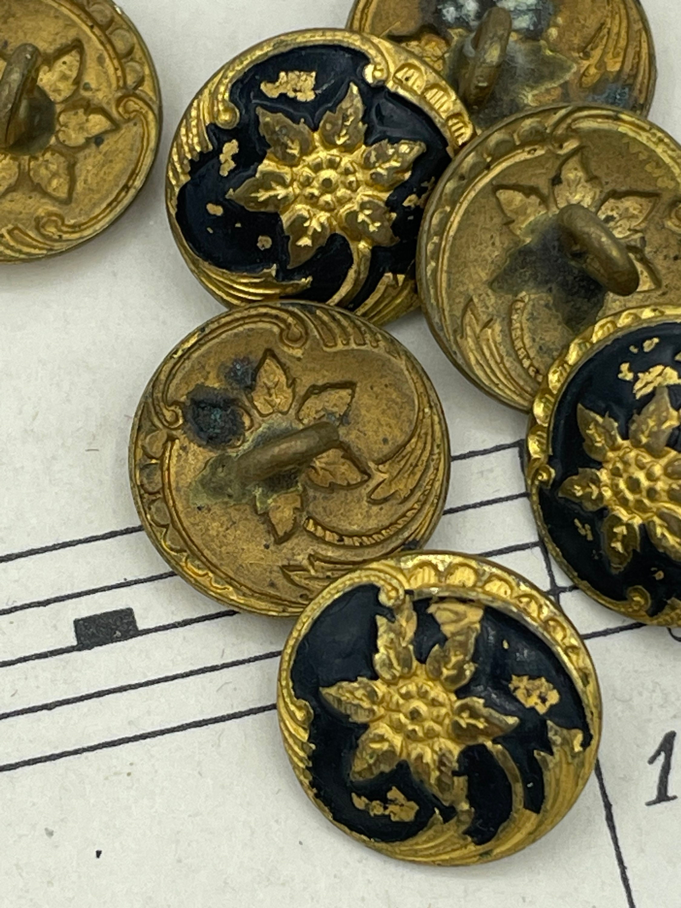 Antique Dark Blue Enamel Gold Metal Star Stars Flowers French Metal ...