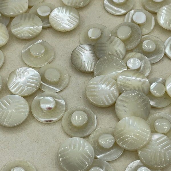 Antique Victorian 1800s Pearl Small Round Carved Shell Button Buttons / 1/2" / Sold Individually