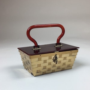 Vintage 1950s Gold Woven Metal Lucite Basket Box Purse / 50s Dorset Rex Handbag