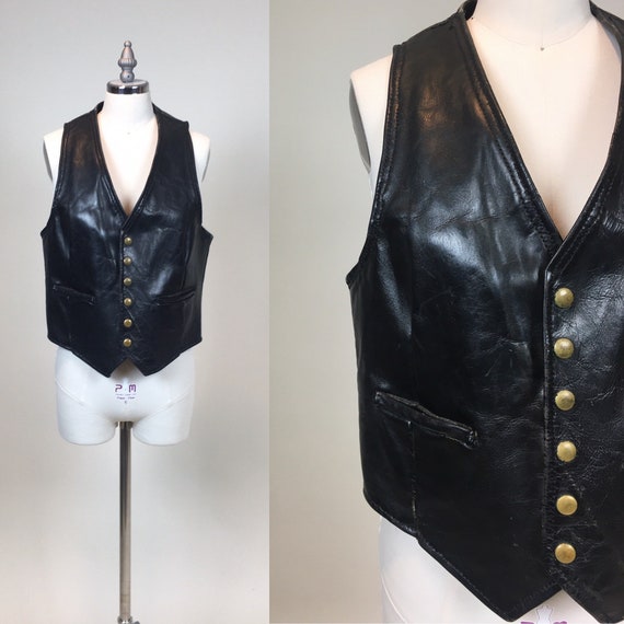 Rare Vintage 1940s 1950s Horsehide Black Leather V
