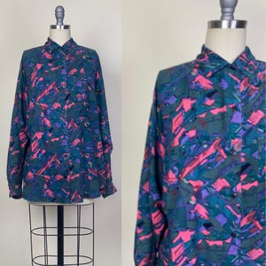Vintage 1980s Oversized Novelty Abstract Print Blouse Shirt Top